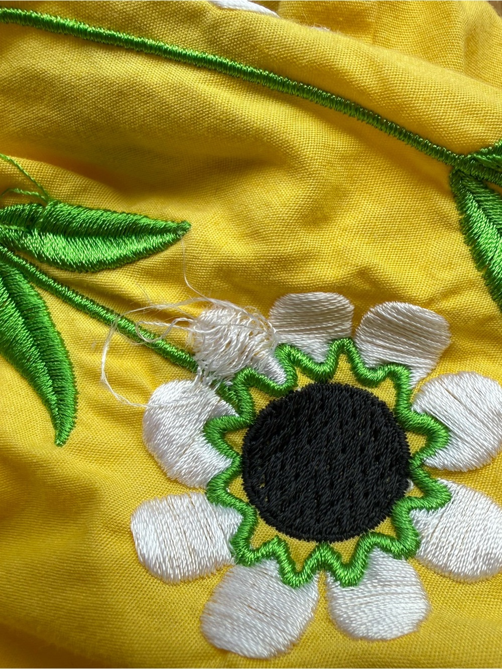 Vintage Bob Mackie 100% Cotton Yellow Button-Down Shirt with Floral Embroidery - Picture 9 of 9